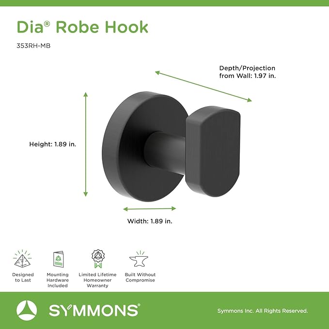 Symmons 353RH-MB Dia Wall-Mounted Robe Hook in Matte Black