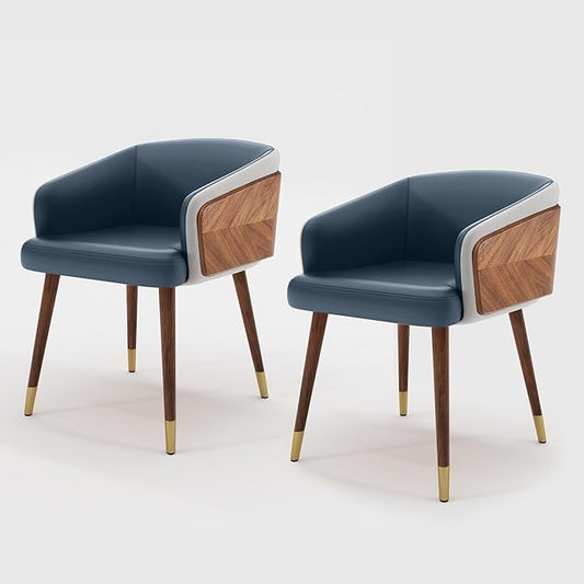 ARTPLAN Dinning Room Chairs Set of 2,Leather Upholstered Accent Chairs for Living Room Arm Chairs for Home Indoor Furniture,Navy Blue