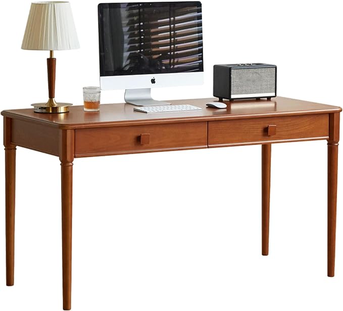 100% Solid Wood Desk Home Office Desk Mid Century Modern Writing Computer Desk with Drawer (55.1")