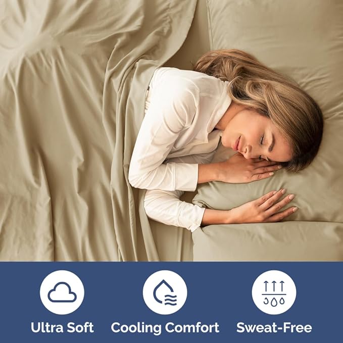 Full Size 4 Piece Sheet Set - Comfy Breathable & Cooling Sheets - Hotel Luxury Bed Sheets for Women & Men - Deep Pockets, Easy-Fit, Extra Soft and Wrinkle Free Sheets - Beige Oeko-Tex Bed Sheet Set