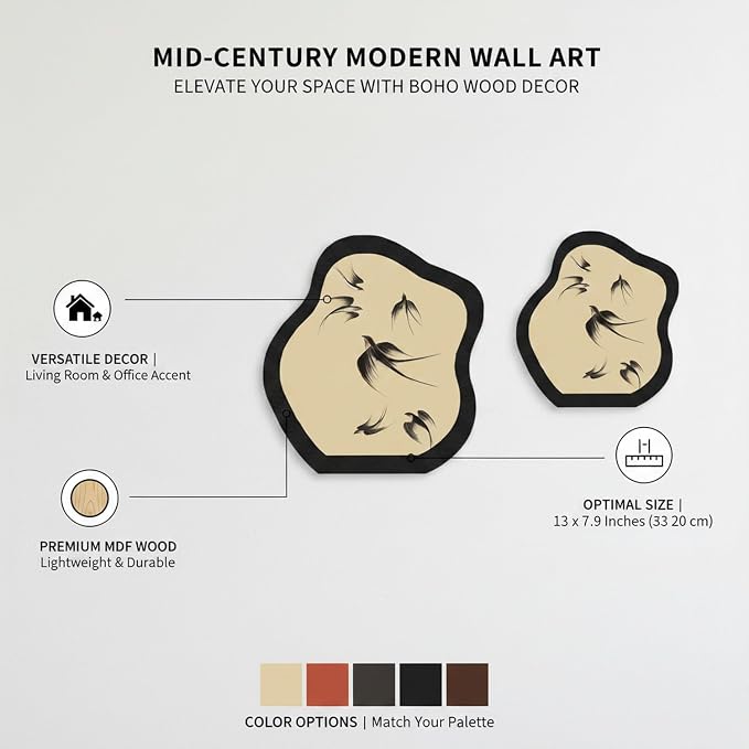 Syyavrrta Mid-Century Modern Wood Wall Art, 13 x 7.9 Inch Textured MDF Boho Decor for Living Room, Office, and Home (1 Piece)