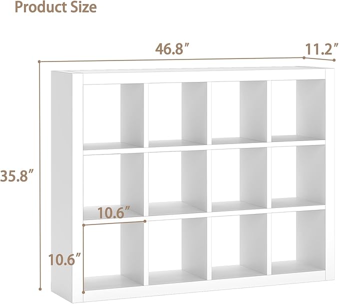 furtble 12-Cube Storage Organizer, Modern White Bookcase for Bedroom, Multifunctional Display Cube Bookshelf for Living Room, Bedroom, Home Office