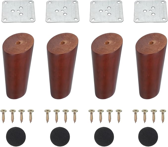 PATIKIL Wood Furniture Legs, 4Pcs 3.9" Tapered Replacement Sofa Leg for Chair Couch Bed Coffee Table Dresser, Red Walnut