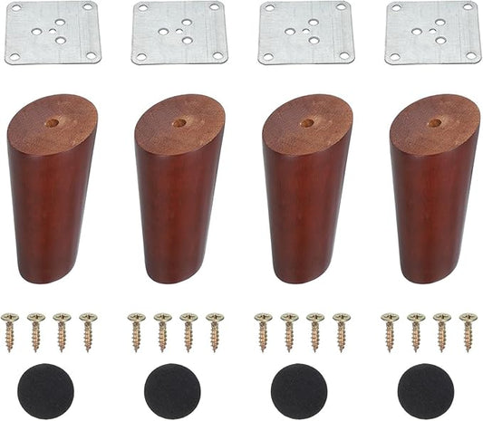 PATIKIL Wood Furniture Legs, 4Pcs 3.9" Tapered Replacement Sofa Leg for Chair Couch Bed Coffee Table Dresser, Red Walnut