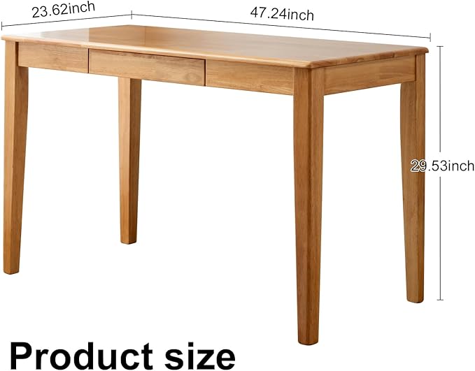 Solid Wood Desk with Drawer, Wooden Home Office Desk for Work, Student Computer Desk for Small Spaces, Gaming Study PC Desk for Bedroom, Easy to Assemble (Teak Color 47 inch)