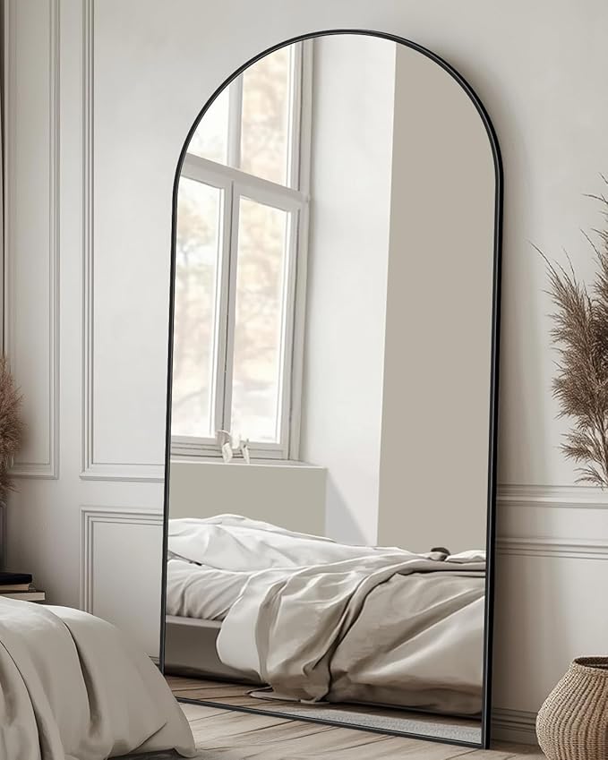 Full Length Mirror, 58"x21" Arched Full Body Mirror, Large Stand Up Aluminum Frame Floor Freestanding Hanging Leaning Mounted for Bedroom Living Room Entryway Black