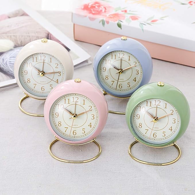 SHISEDECO Small Tableclocks Classic Non-Ticking Tabletop Alarm Clock with Backlight, Battery Operated Astronaut Deskclock with HD Glass for Living Room Bedroom Bedside Indoor Decor (Pink)