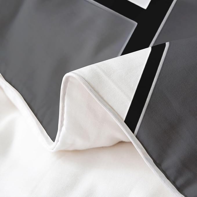 Erosebridal Black Gray Geometric 100% Cotton Duvet Cover Twin Plaid Abstract Art Bedding Set for Kids Teens Adults Black Checkered Striped Comforter Cover Grids Modern Artistic Bed Set 2 Pcs