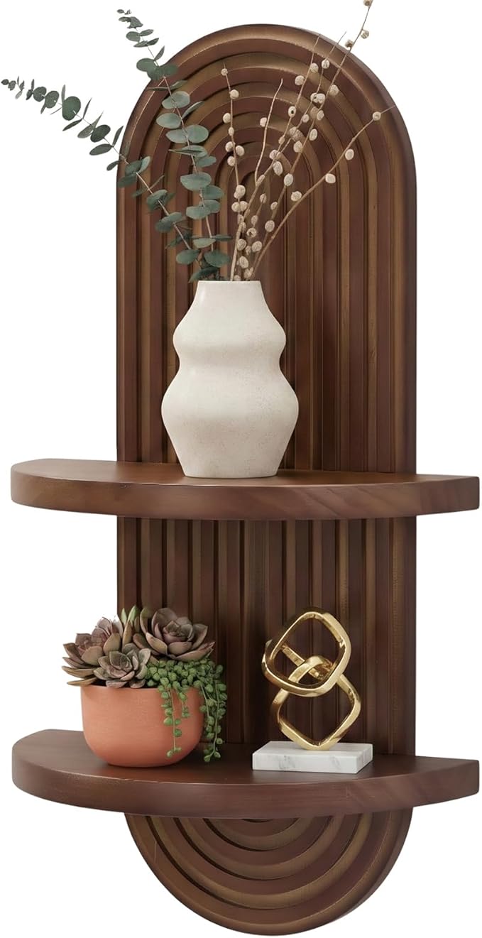 Mordern Wall Shelf with Arched Mid Century Art Boho Decor Design Floating Shelves for Home Bedroom Living Room Farmhouse Display Wall Plant Holder Decoration, 22 x 11.8 Inch, Walnut