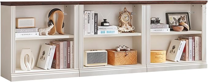 RWYHG 30" White Bookshelf Set of 3,2-Tier Thick Wood Book Shelf with Adjustable Shelve,Free Standing Farmhouse Bookcase with Open Display Storage,Floor Vintage Bookshelves for Living Room,Office