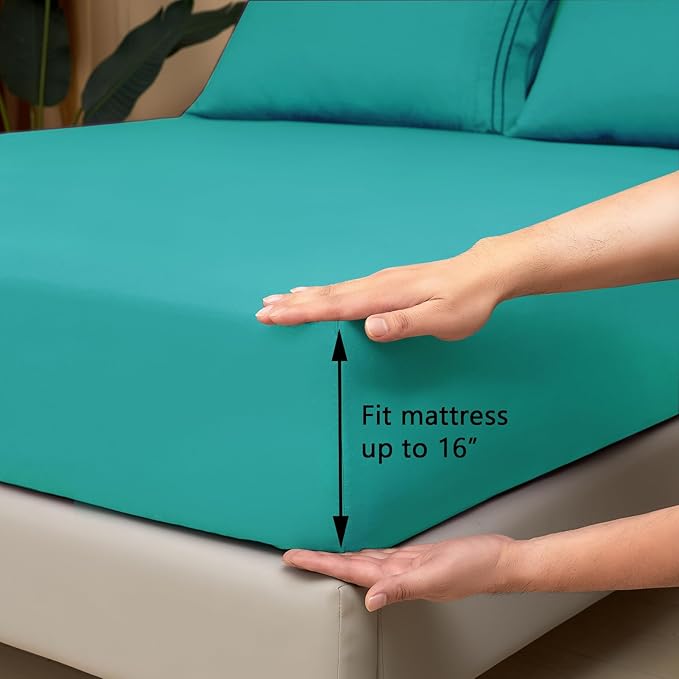 Mejoroom California King 1800 Thread Count Bed Sheets Set, Deep Pocket, Wrinkle & Fade Resistant, Hypoallergenic, 4Pcs Including Fitted & Flat Sheets, Teal