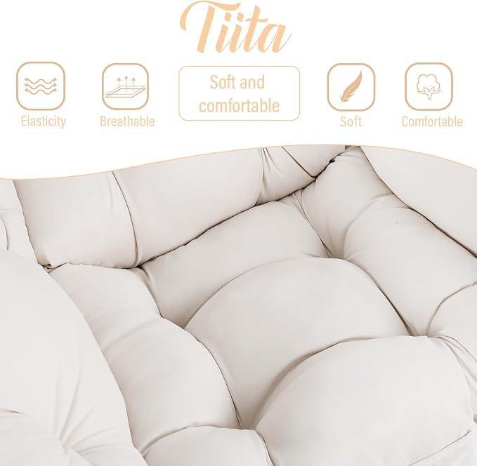 Tiita Lazy Chair with Ottoman, Beige Modern Large Accent Chair, Comfy Leisure Sofa Armchair with Ottoman, Reading Chair with Footrest for Bedroom, Living Room, Dorm Rooms, Beige
