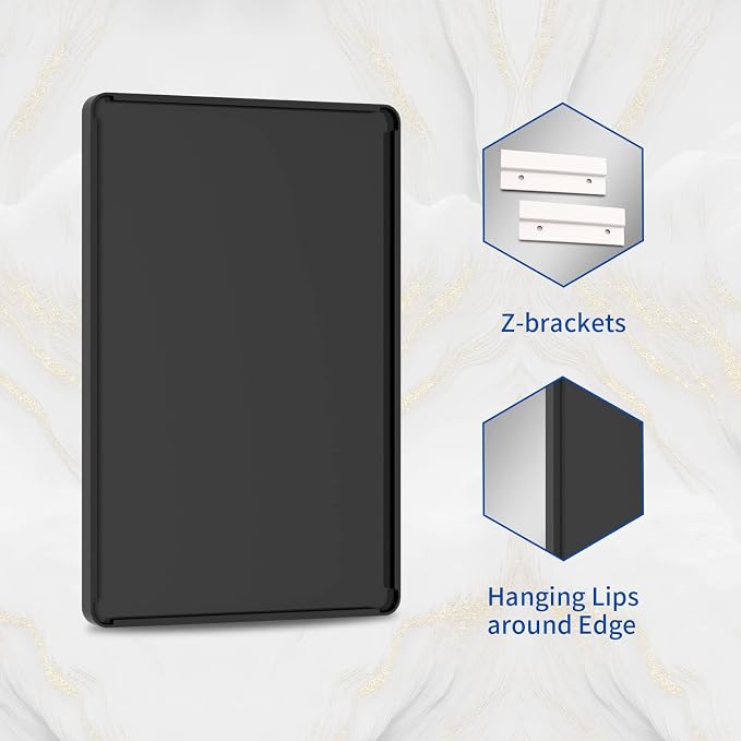 WEER Black Framed Mirror for Bathroom, 24x32 Inch Matte Black Bathroom Vanity Mirror, Rectangular Black Metal Framed Wall Mirror with Tempered Glass, Rounded Corner, Anti-Rust (Horizontal/Vertical)