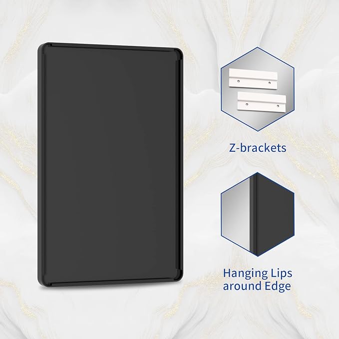 WEER Black Bathroom Mirror 24X32 Inch, Rectangular Black Metal Frame Mirror, Matte Black Bathroom Vanity Mirror with Tempered Glass, Rounded Corner, Anti-Rust (Horizontal/Vertical)