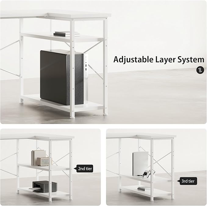 Maihail 47" Computer Desk with Drawers, Desks for Bedrooms, Writing Desk with Storage, Work Desk for Small Space, White