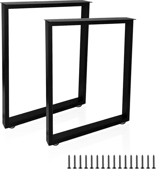 Metal Table Legs 28" Height 24" Wide Desk Legs Dining Table Legs Black Metal Coffee Table Legs with Adjustable Feet Pads, Black, Set of 2