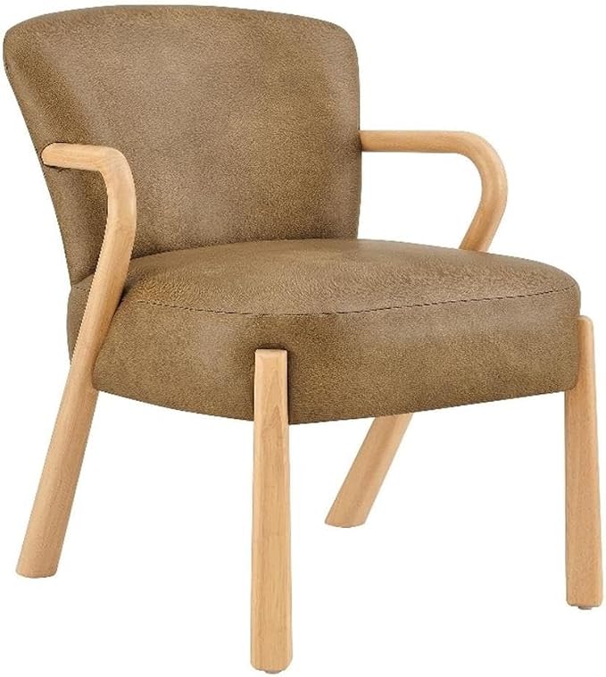 Modway Arden Faux Leather Upholstered Accent Armchair in Toast – Mid-Century Modern Lounge Chair with Curved Wood Frame
