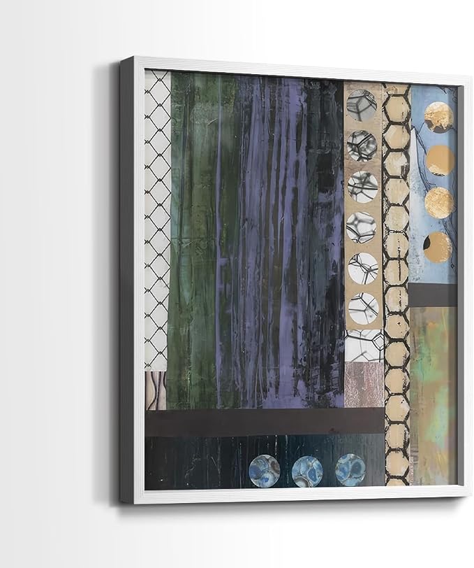 Renditions Gallery Set of 2 Peel & Stick Framed Prints, Geometric Abstract Wall Art, Hexagonal and Circular Pattern Wall Decor, Re-Stickable - Ready to Hang - 16"x20" - White Frame LT588