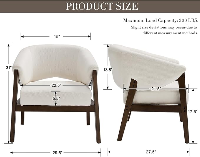 CIMOTA Mid Century Modern Barrel Accent Chairs Set of 2, Comfy Armchairs with Wide Seat, Upholstered Lounge Chairs with Walnut Wood Legs for Living Room/Bedroom/Reading Corner, Chenille, Beige
