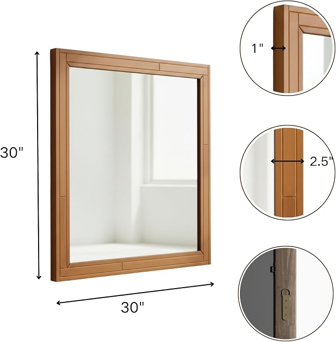 ZIYOO 30x30 Inch Wood Mirror Rustic Wall Decor for Entryway Farmhouse Wooden Vanity Mirrors Bedroom Living Room