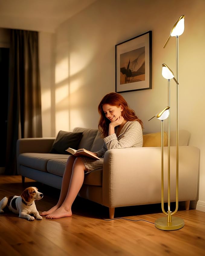 Floor Lamp with Tray, 2Pcs 3000K Soft Warm White Bulbs Included, Mid Century Modern Standing Lamps, Gold Dimmable Globe Floor Lamp for Living Room/Wedding/Party