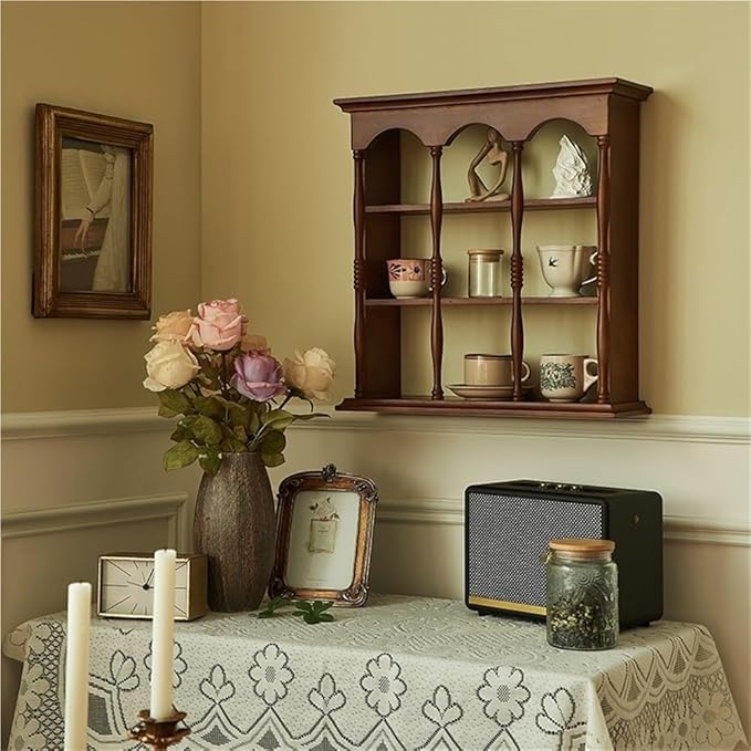 Vintage Cup Rack, Wooden Wall Cabinet, Mid-Century Wall-Mounted Storage Shelf, Solid Wood Display Rack, Curio Cabinet for Organization(35.4 * 5.9 * 19.7in)