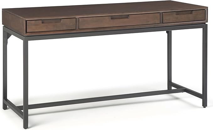SIMPLIHOME Banting Desk - 60 Inch Wide Solid Wood and Metal Writing Desk in Walnut Brown, Modern Industrial Home Office Computer Table for Study with 2 Drawers and Flip-Down Keyboard Tray