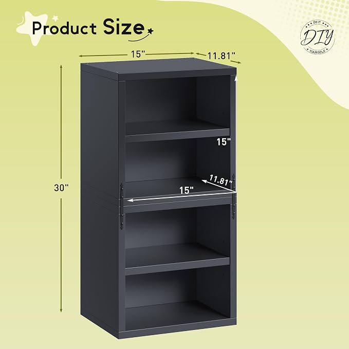 Homkdom 2 Cube Storage Organizer with 2 Removable Open Shelves, DIY Bookcase with Anti-Tip Design, Stackable Cube Shelf for Bedroom, Office, Dorm, Black