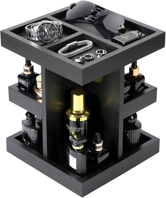 EXIN DECHEN Cologne Organizer for Men,Cologne Stand,3 Tier Wooden Perfume Shelf with Rotate,Desk Organizer,Gifts for Dad From Wife,Husband Boyfriend Birthday Gift Ideas,Valentine's Day Gifts for Men