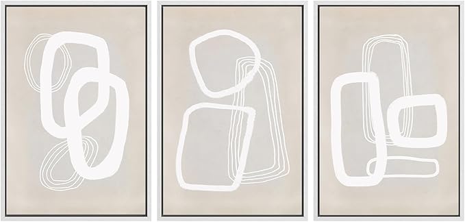 SIGNWIN Framed Canvas Print Wall Art Set Mid-Century Geometric Polygon Variety Abstract Shapes Cozy Neutral Decorative Contemporary Minimal for Living Room, Bedroom, Office - 16"x24"x3 White