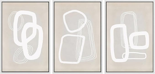 SIGNWIN Framed Canvas Print Wall Art Set Mid-Century Geometric Polygon Variety Abstract Shapes Cozy Neutral Decorative Contemporary Minimal for Living Room, Bedroom, Office - 16"x24"x3 White