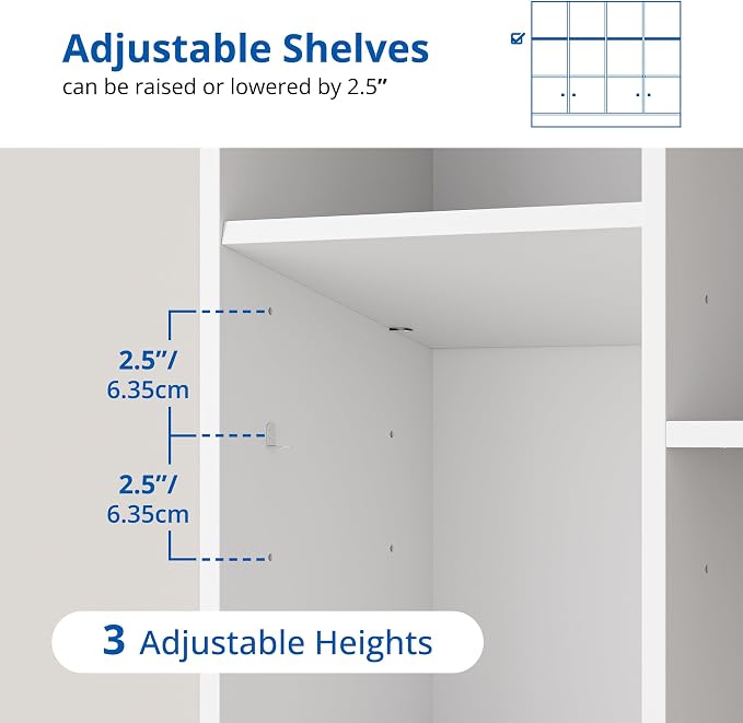 Cozy Castle White Wood Bookcase, 12 Cube Display Shelf with 4 Doors, 3 Tier Open Bookshelf with Adjustable Shelves for Living Room, Home Office, Entryway
