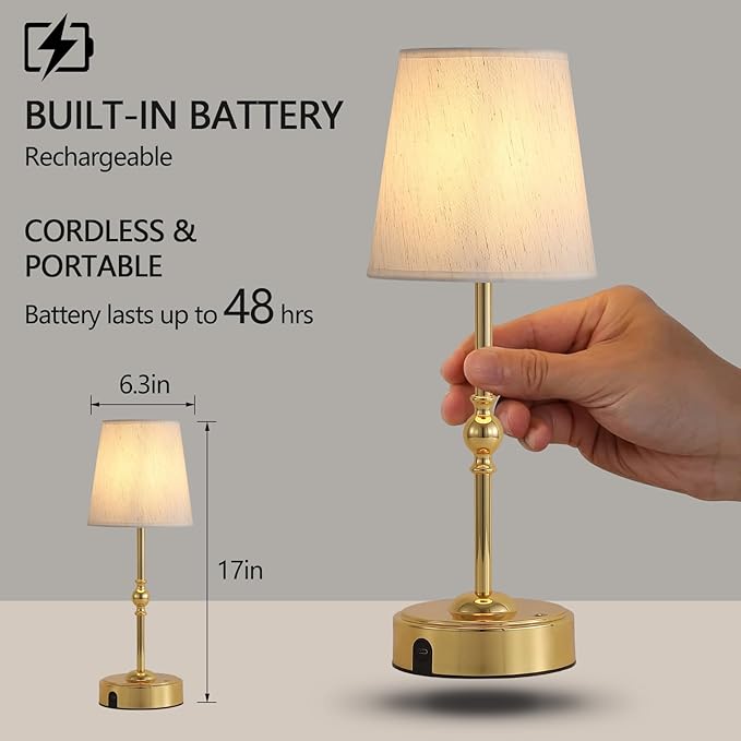 MEIXISUE Portables Cordless LED Table Lamp with Dimmer,Outdoor Gold Desk Lamp10000mAh Wireless Rechargeable Battery Nightstand Lamp for Bedroom Bedside Home Camping Balcony Bar RV,Decor