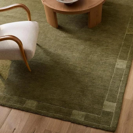 Hand Tufted Wool Area Rug, Warm Mustard Gold Solid Center with Minimal Border Design, Rectangular Modern Contemporary Carpet for Living Room, Bedroom, Dining Room