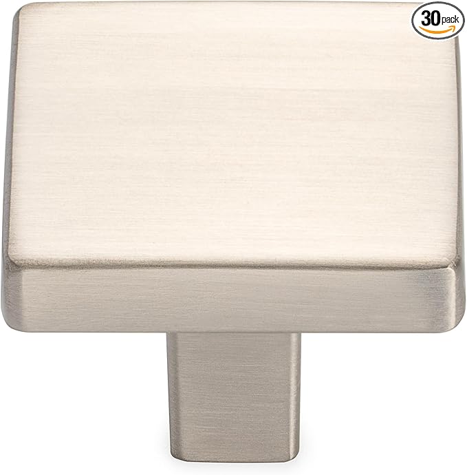 KOOFIZO 30 Pack Brushed Nickel Cabinet Knobs Stain Nickel Drawer Knobs K03 Square Single Hole Cabinet Pulls for Cabinets Drawer Dresser Cupboard Bedroom Closet Bathroom Vanity
