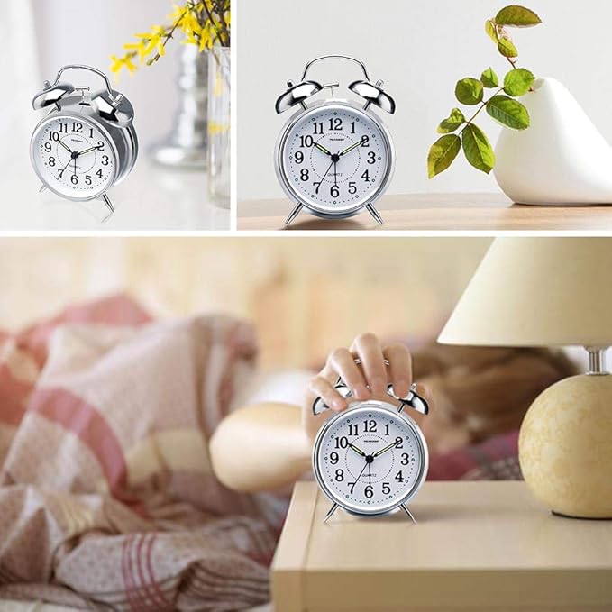 Peakeep 4 inches Twin Bell Loud Alarm Clock for Heavy Sleepers (Chrome Finish)