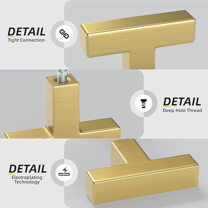 Goldenwarm Brushed Brass Cabinet Pull Knobs Kitchen Hardware - LSJ12GD Modern Gold Drawer Knobs Square Single Hole Bathroom Cabinet Pulls Dresser Handles 1 Pack