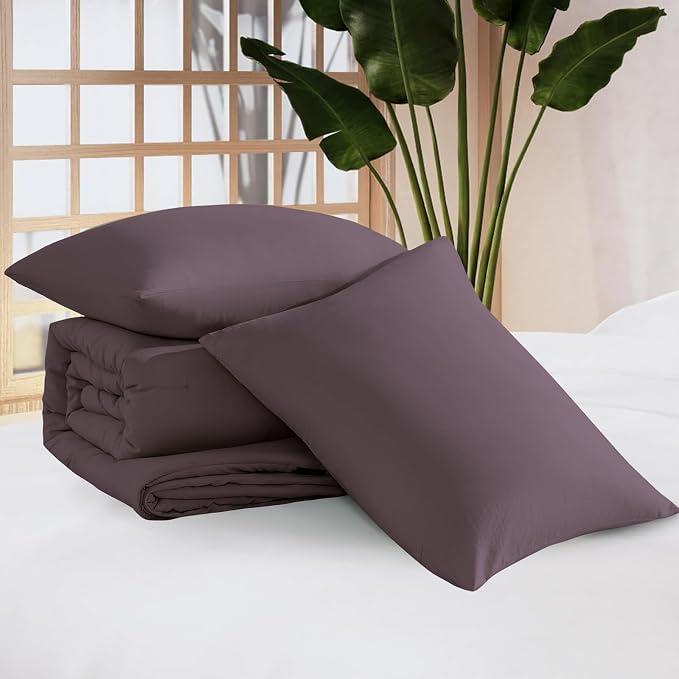 WRENSONGE Queen Comforter Set - 3 Pieces Prewashed Deep Purple Comforter Soft Lightweight for All Seasons,Down Alternative Comforters Queen Size with 2 Pillow Shams