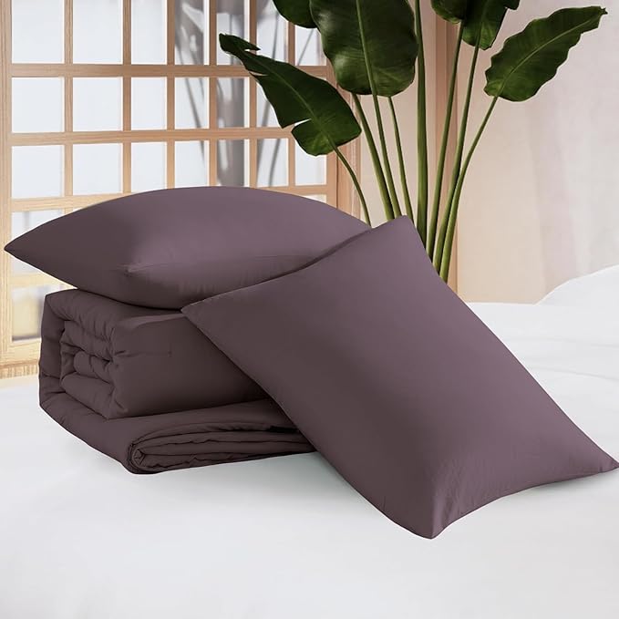 WRENSONGE Twin/Twin XL Comforter Set - 2 Pieces Deep Purple Comforter Prewashed Soft Lightweight for All Seasons,Fluffy Down Alternative Twin XL Comforter with 1 Pillow Sham