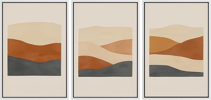 wall26 Framed Canvas Print Wall Art Set Minimalist Geometric Landscape Neutral Illustrations Fine Art Decorative Rustic for Living Room, Bedroom, Office - 16"x24"x3 White