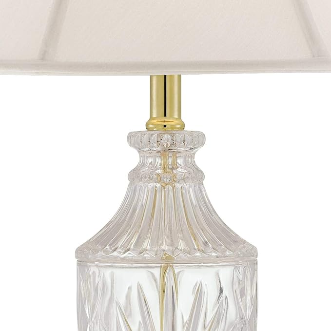 Regency Hill Traditional Style 3-Way Table Lamp with Table Top Dimmer 26.5" High Cut Glass Urn Brass Metal Cream Fabric Empire Shade Decor for Living Room Bedroom House Bedside Nightstand Home
