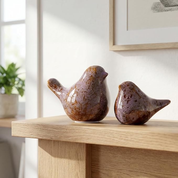 statueBird Statues, Modern Home Decor, Suitable for desks, Bookshelves, bedrooms, Living Rooms, cabinets, and Fireplace Mantel Decorations. Ceramic Animal Statues. (Purple;)