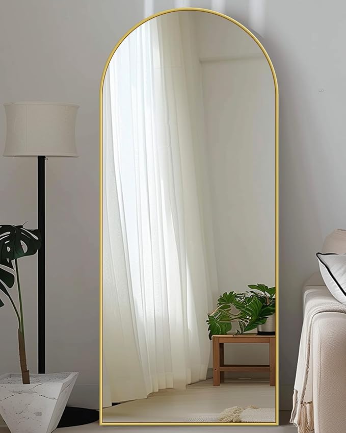 Antok Arched Full Length Mirror, 18"x58" Floor Mirror with Carved, Full Body Mirrors for HomeDecor, Standing/Halling Large Wall Mirror for Bedroom, Living Room, Cloakroom, Gold, Modern Style
