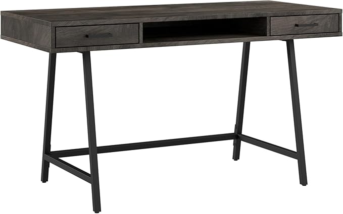Bush Home Steele 54W Writing Desk with Storage in Dark Gray Hickory | Large Wooden Computer Table for Home Office Workspace