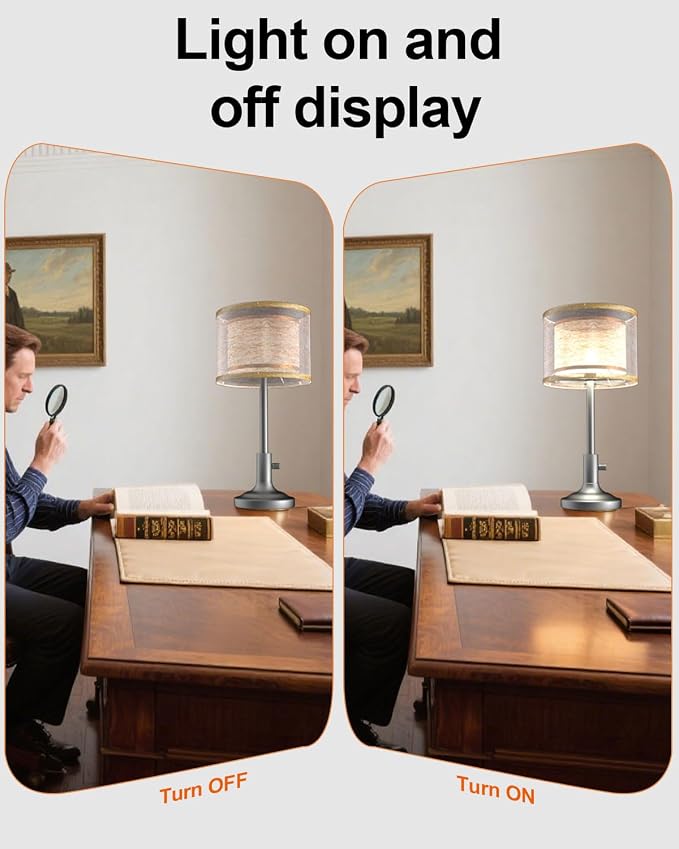 Lightdot Mid Century Table Lamp for Bedroom, Vintage Black Dimmable Table Lamp with 2-Layer Lampshade, Farmhouse Bedside Lamp Nightstand Light for Living Room(Bulbs Included)
