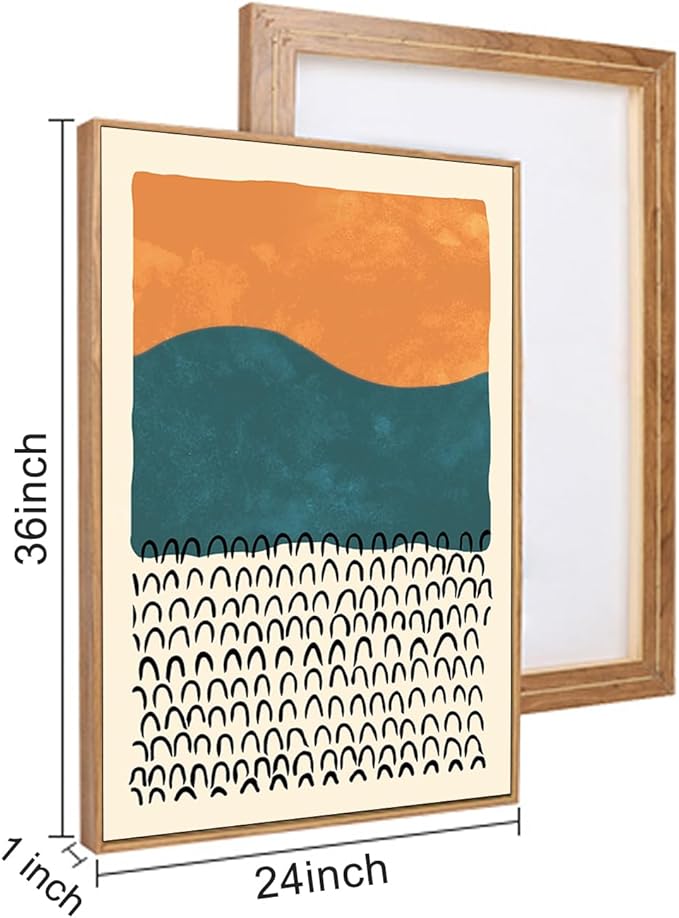 HPINUB Boho Abstract Framed Canvas Prints Wall Art Set, Mid-Century Color Block Shape Wall Decor, Minimalist Illustrations Art Photos for Living Room, Bedroom, Dining Room, Office, Bathroom-24"x36"x3