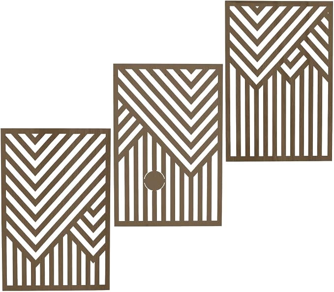 AHANDMAKER 3Pcs Wooden Wall Art Decor Mid Century Modern Rectangle Sculptures 11.8in x 7.8in Decorative Nature Abstract Wall Art for Living Room Bedroom Office Home Accent, Brown
