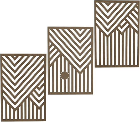 AHANDMAKER 3Pcs Wooden Wall Art Decor Mid Century Modern Rectangle Sculptures 11.8in x 7.8in Decorative Nature Abstract Wall Art for Living Room Bedroom Office Home Accent, Brown