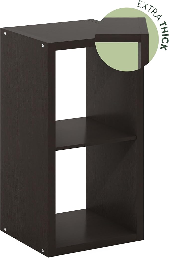 Furinno CUBICLE Book Shelf, 2-Cube Bookshelf, Extra Thick Frame Horizontally & Vertically Reversible Bookcase with Open Back, 14.6" x 16" x 30", for Living Room, Bedroom, Home Office, Black Dark Oak