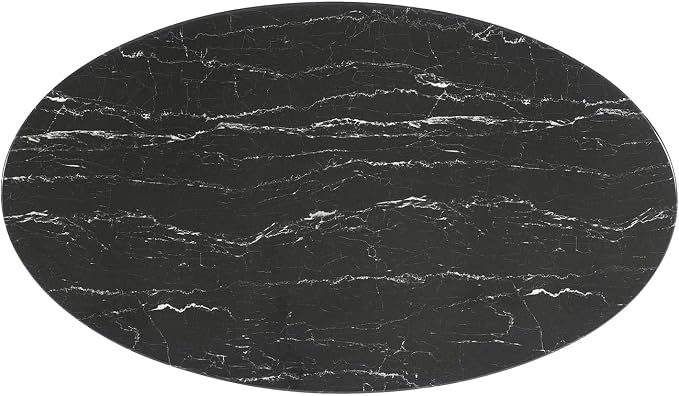 Modway Lippa Oval 54" Mid-Century Modern Artificial Marble Dining Table in Black Black